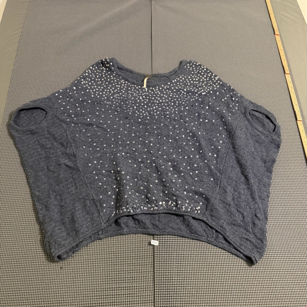 Free People Womens Blue Sequin Oversized Dolman Knit Sweater Size S/P